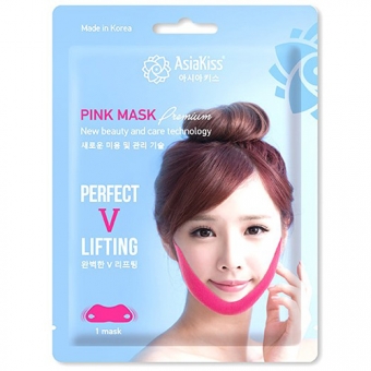 Корректирующая лифтинг-маска против второго подбородка AsiaKiss Perfect V Lifting Premium Pink Mask