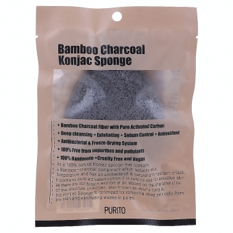 Спонж-конняку с древесным углём Purito Bamboo Charcoal Konjac Sponge