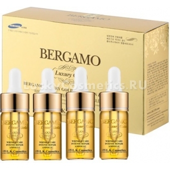 Набор ампульных сывороток с коллагеном, золотом и икрой Bergamo Luxury Gold Caviar Wrinkle Care Intense Repair Ampoule