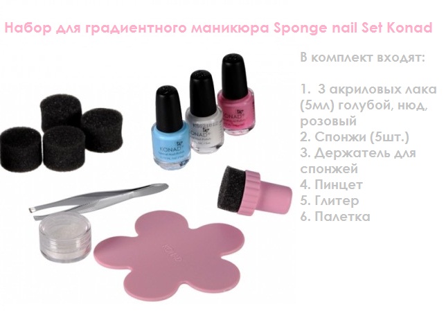 Набор для градиентного маникюра Konad Sponge nail Set 